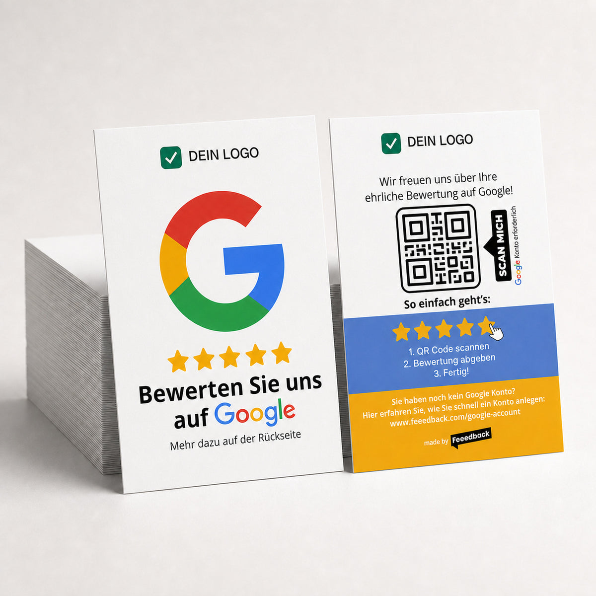 Personalisierte Google-Bewertungskarten in DIN A6 mit neutraler Bewertungsbitte