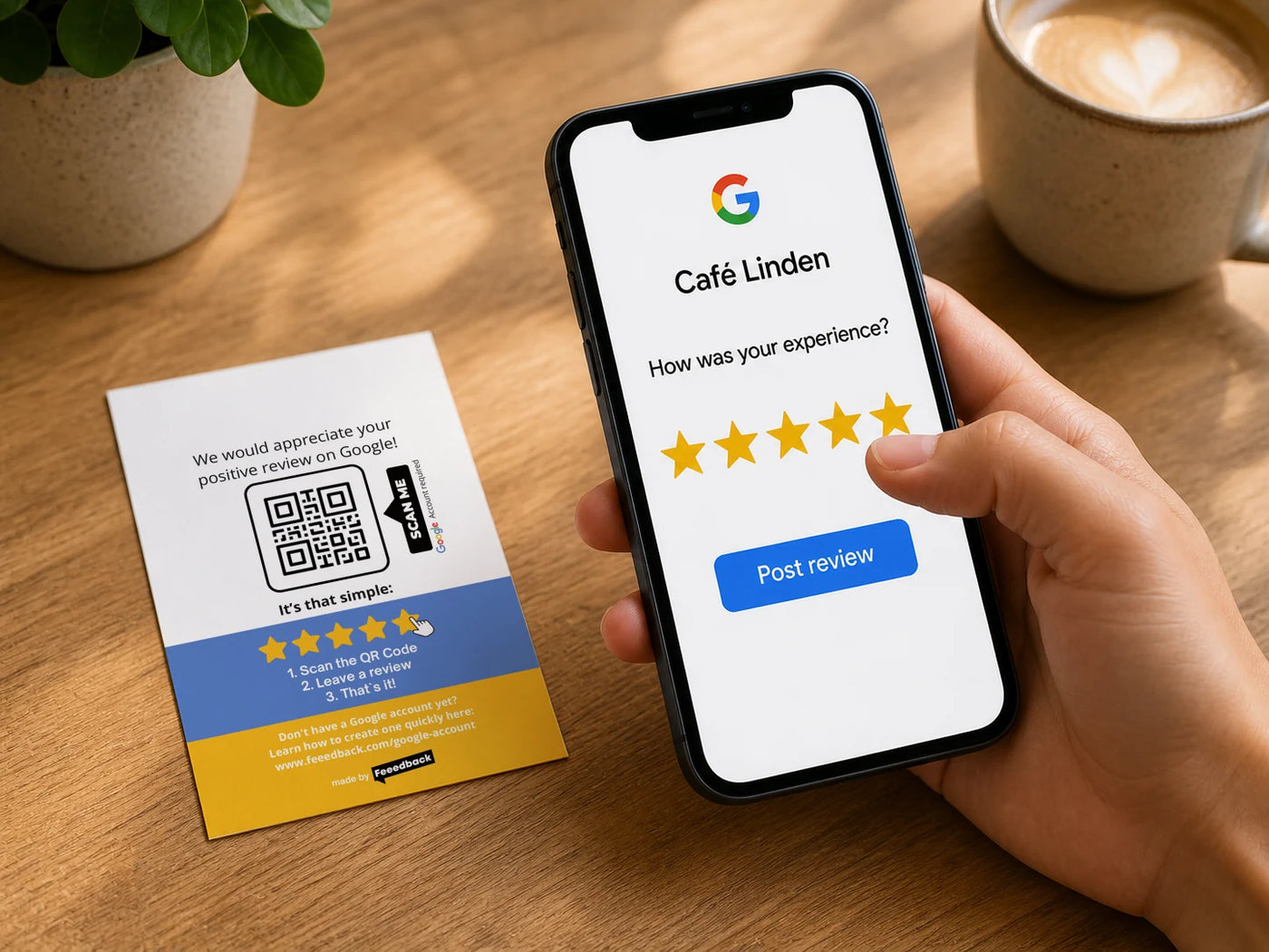 Kundin scannt den QR-Code und öffnet die Google-Bewertungsseite