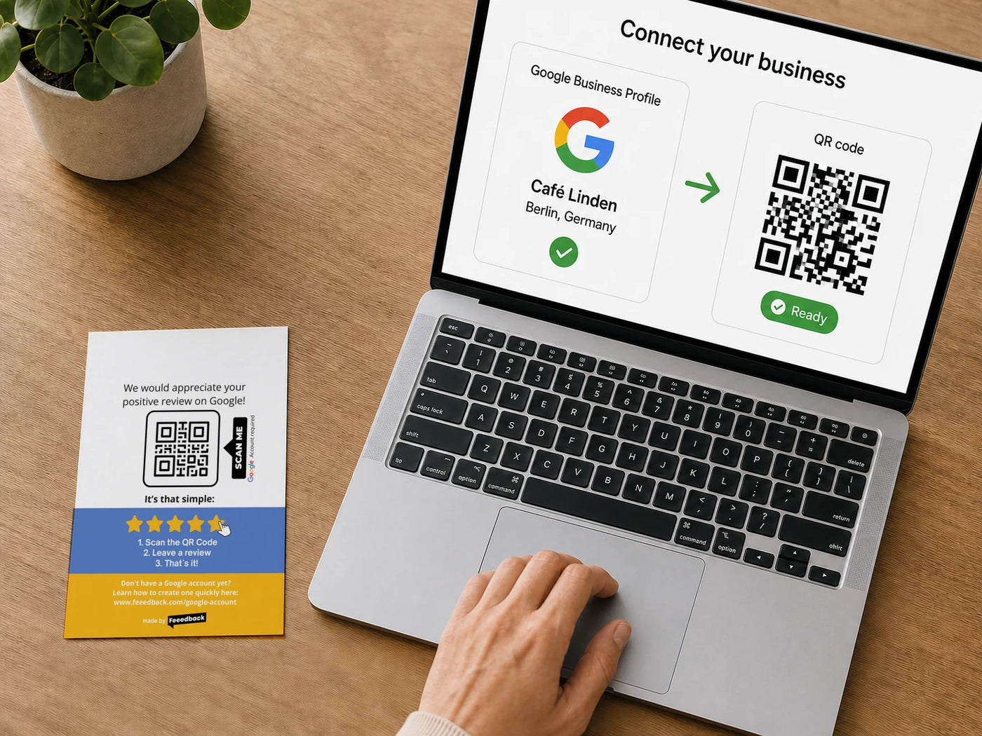 Google-Unternehmensprofil wird mit dem QR-Code der Bewertungskarte verknüpft