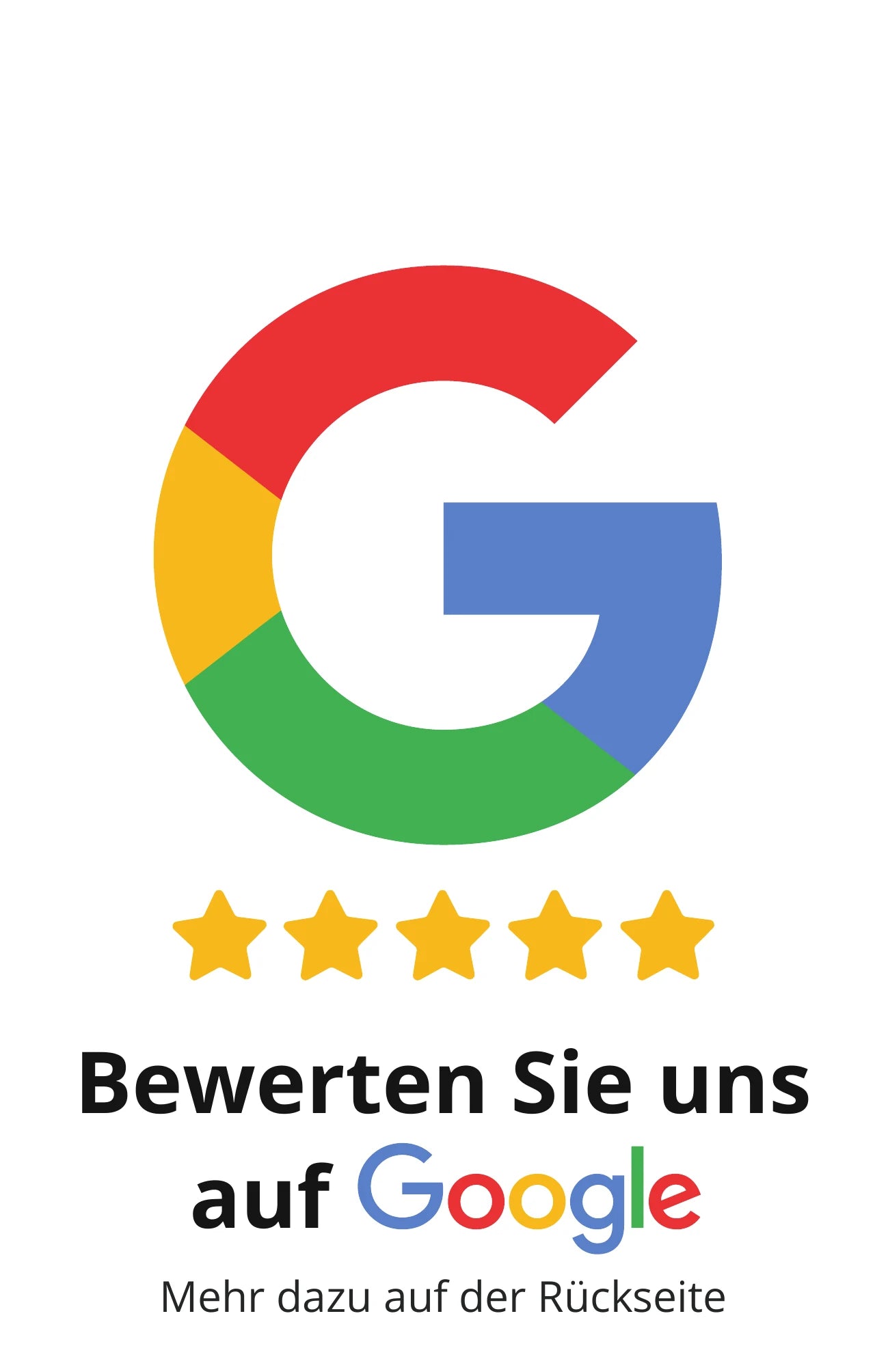 Google-Bewertungskarte im Visitenkartenformat Vorderseite – 55 × 85 mm