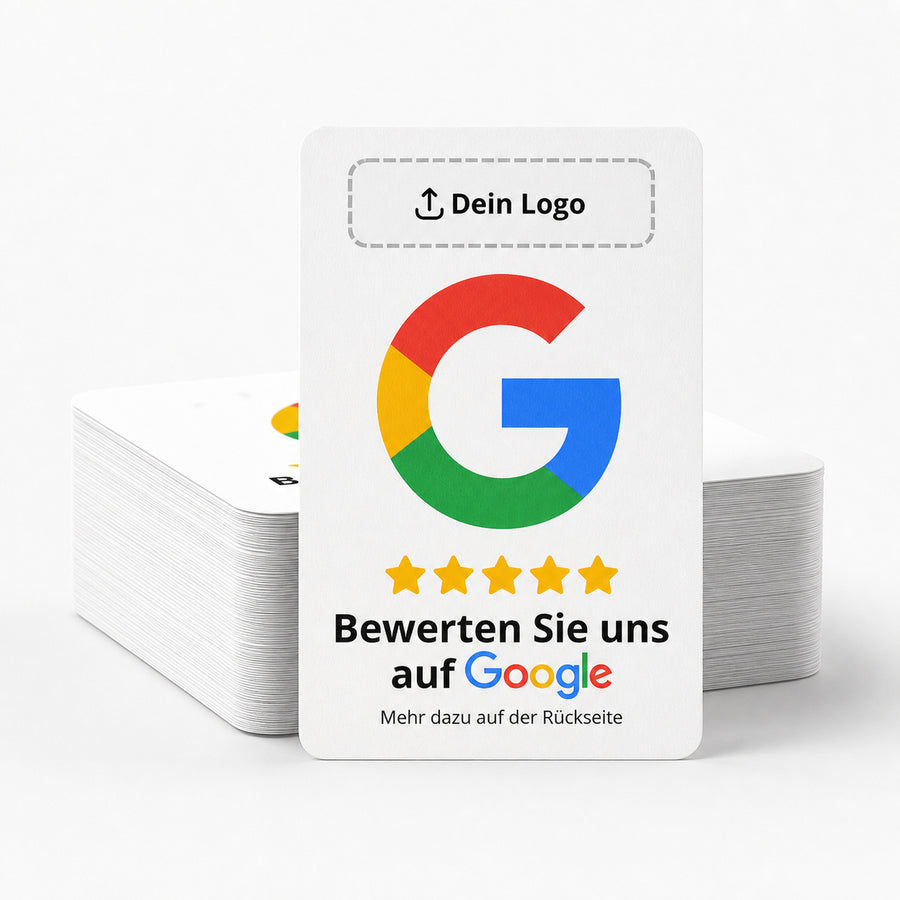 Personalisierte Google-Bewertungskarten im Visitenkartenformat mit eigenem Logo