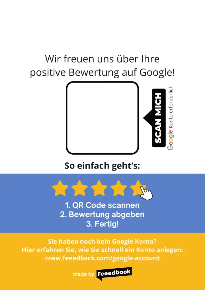 Google-Bewertungskarte mit QR-Code – DIN A6 – Rückseite mit direktem Google-Bewertungs-QR-Code