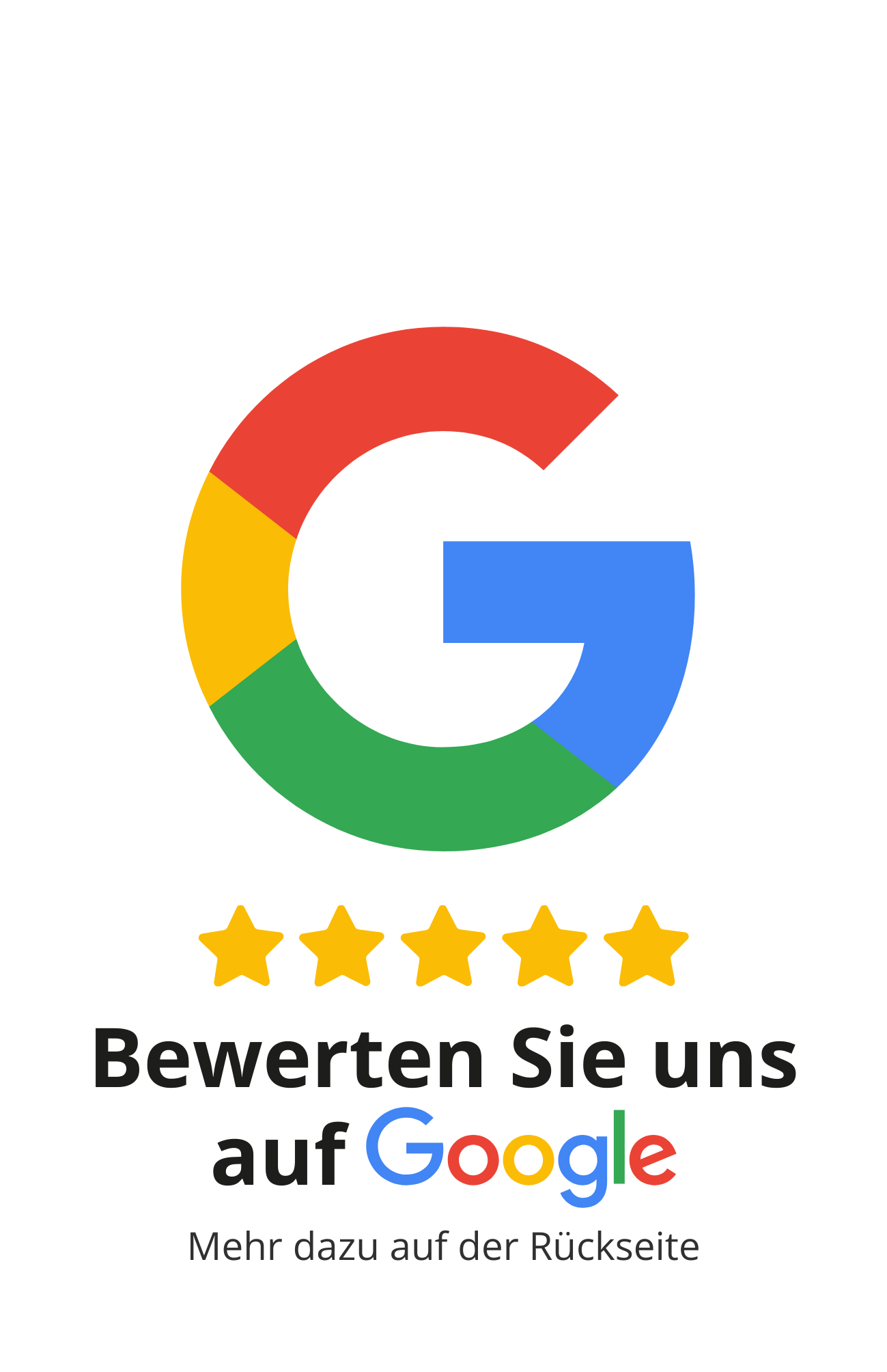 Vorder- und Rückseite einer individuellen Google-Bewertungskarte