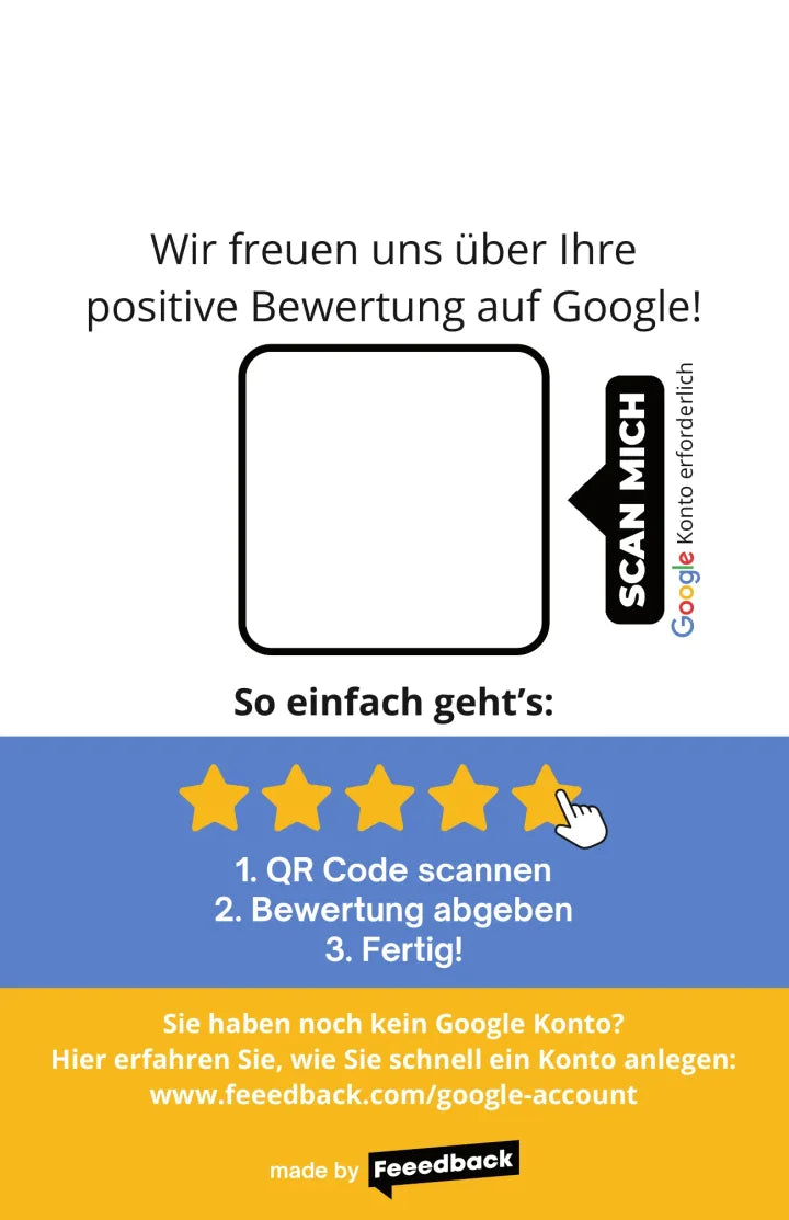 Google-Bewertungskarte mit QR-Code – Visitenkartenformat Hochformat – Rückseite mit direktem Google-Bewertungs-QR-Code